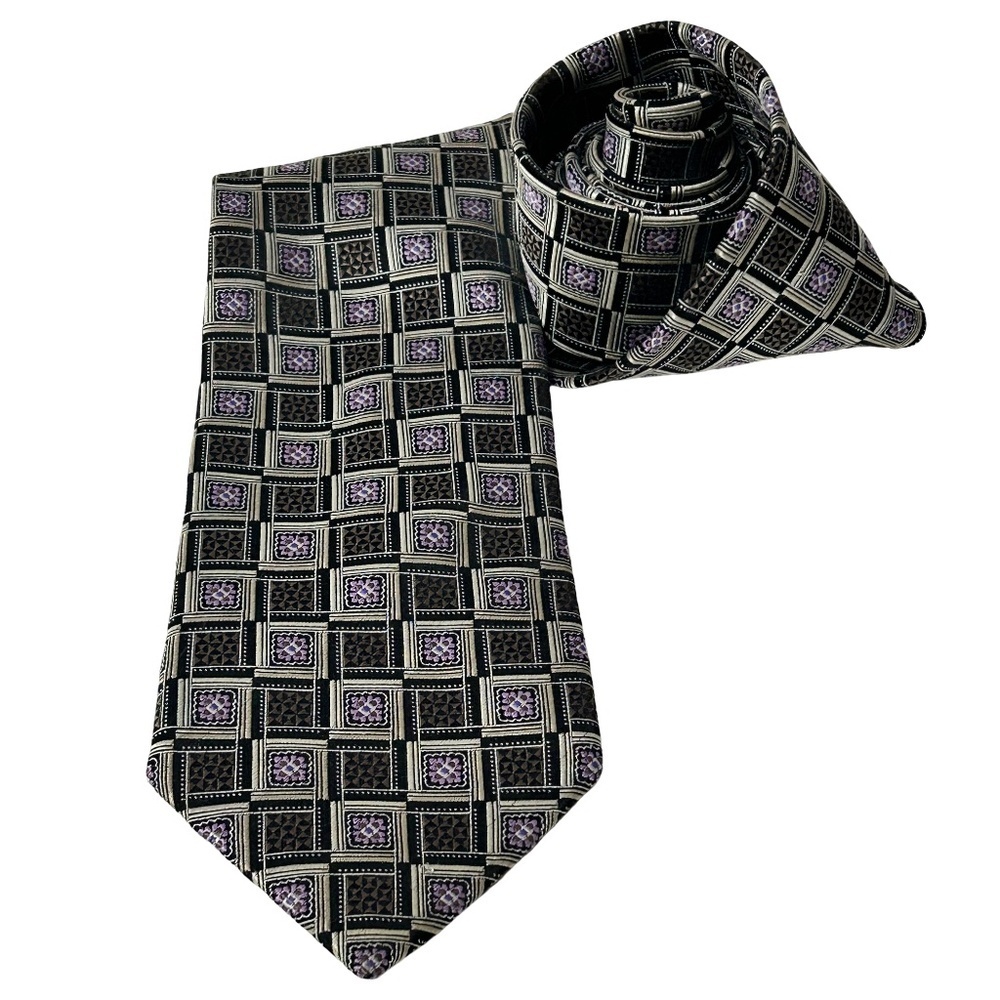 Ermengildo Zegna Luxury Necktie Tie 100% Silk Vintage Gold Tones Orchid Flawless